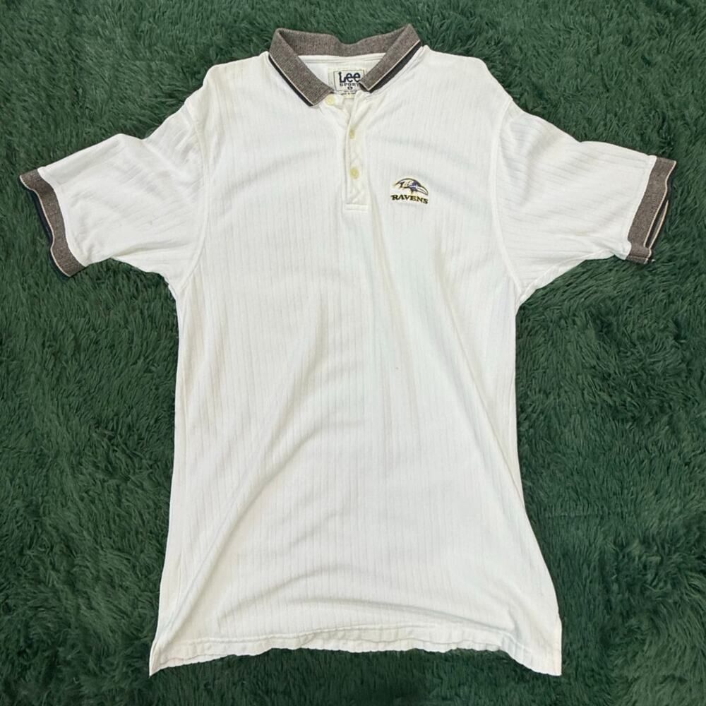 90s Lee Baltimore Ravens Large White Minimalist Polo Shirt VTG